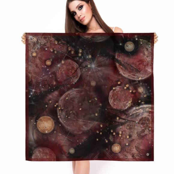 Galactic Meteor Shower Square Pure Silk Square Scarf - Picture 2 of 10